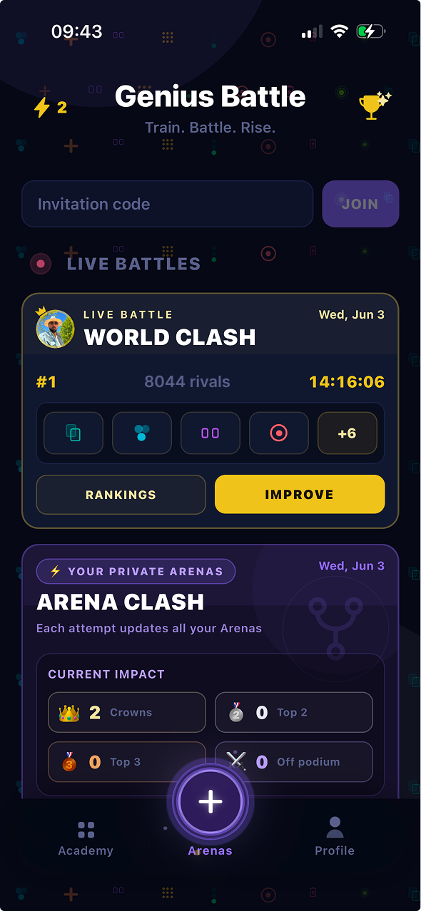 Genius Battle Arena Hub on iPhone